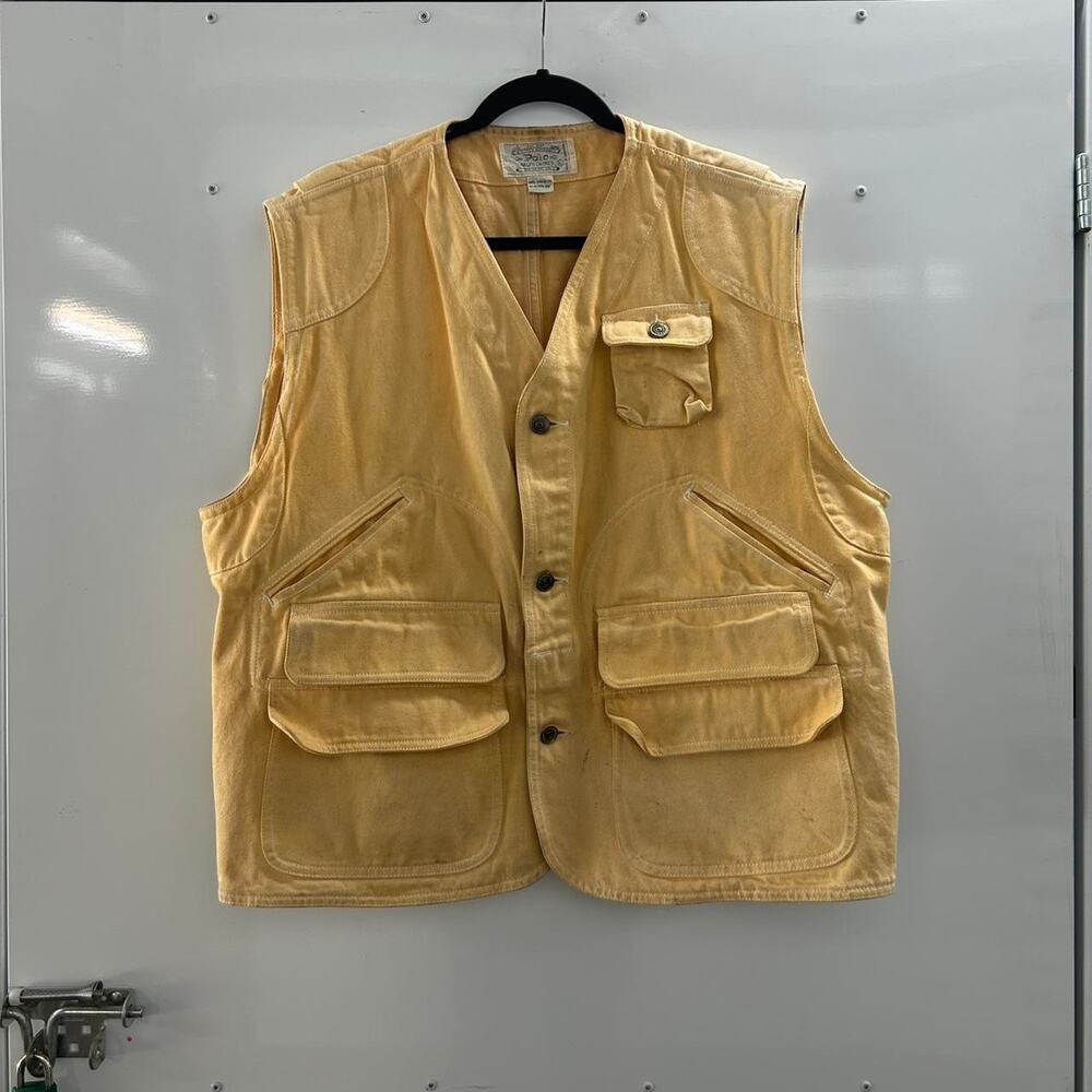 VTG yellow Rare Polo Ralph Lauren Safari vest with multiple pockets